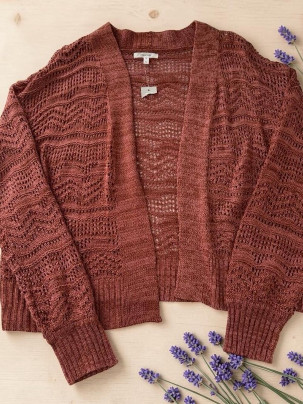 Maurices Women's Dark Coral Open Knit Cardigan Size Small‎ 100% Acrylic